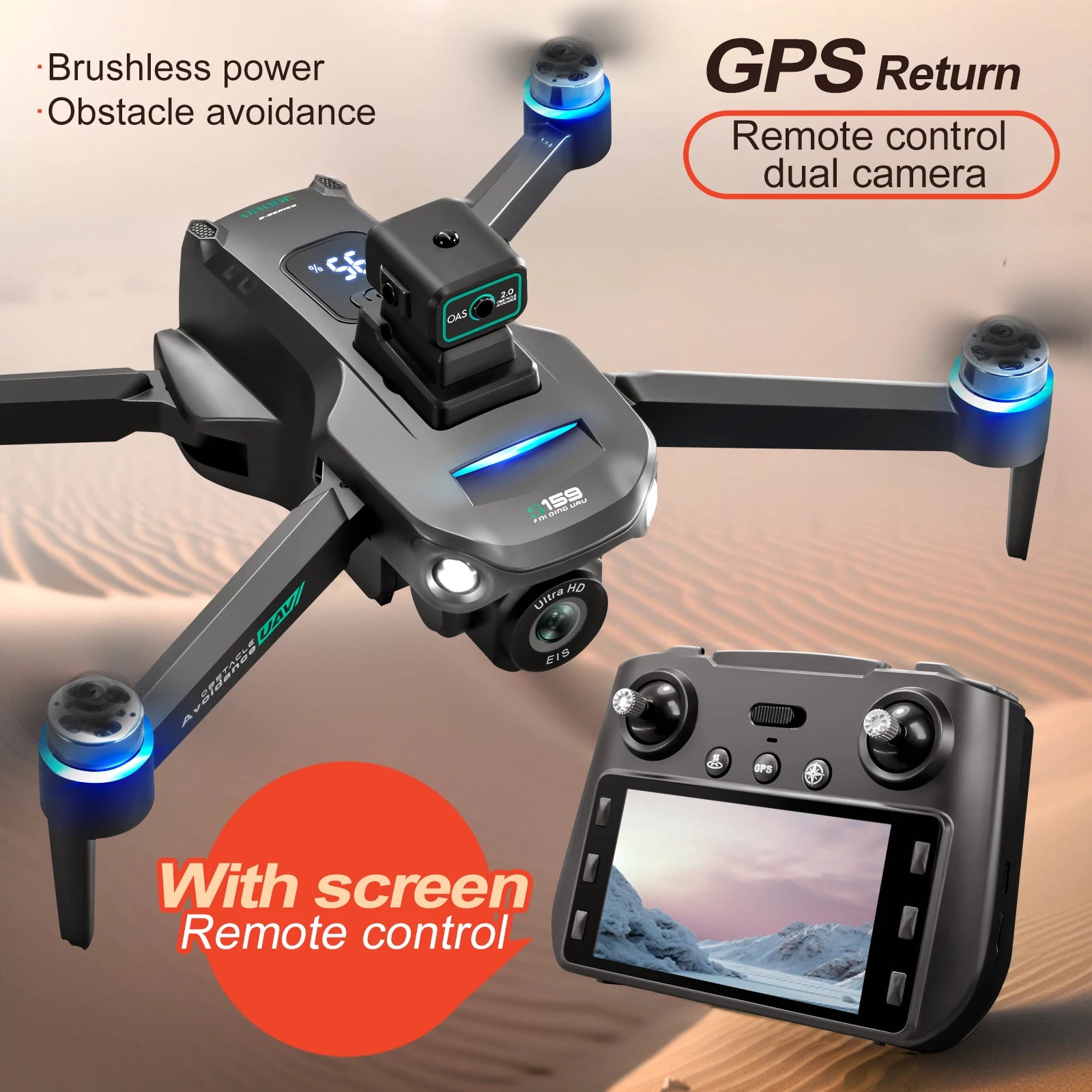 Drone GPS Pro 5G Double Caméra 8K HD – Photographie aérienne avec écran et évitement d’obstacles
