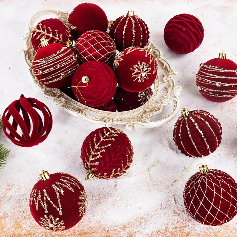 Boules de Noël, Ornements d'arbre de Noël de flocage rouge, sphères de décoration d'intérieur, 4 pièces