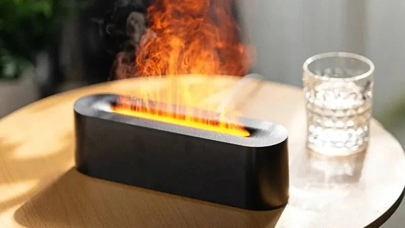RGB Flame Effect Aroma Diffuser, USB Humidifier, Desktop Simulation Light, Aromatherapy for Bedroom, 7 Colors