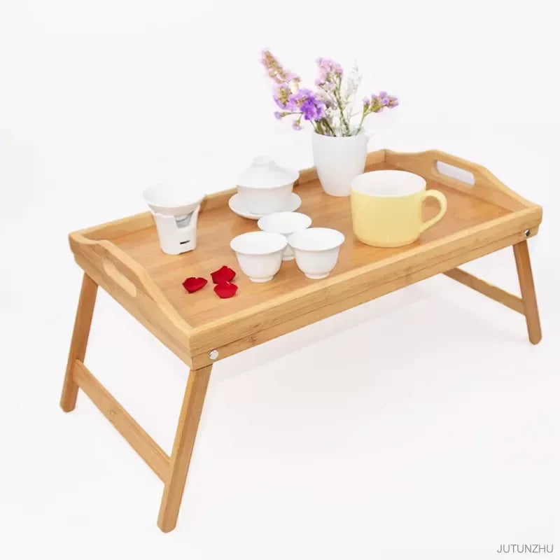 Plateau avec pied portable en bambou naturel, 50x30x25cm, pour le petit déjeuner, bureau pour ordinateur portable, pour la lecture et les jeux, outil de cuisine simple et utile