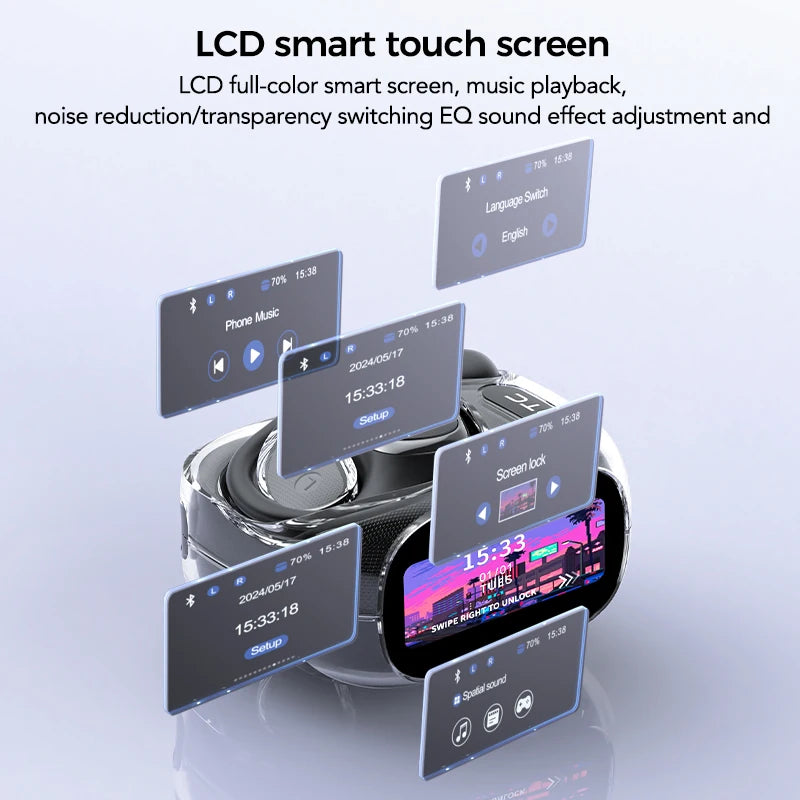 Écouteurs de traduction, Casque audio sans fil Bluetooth 6.0 OWS HTC NE11, Écran tactile couleur, Batterie ultra longue durée