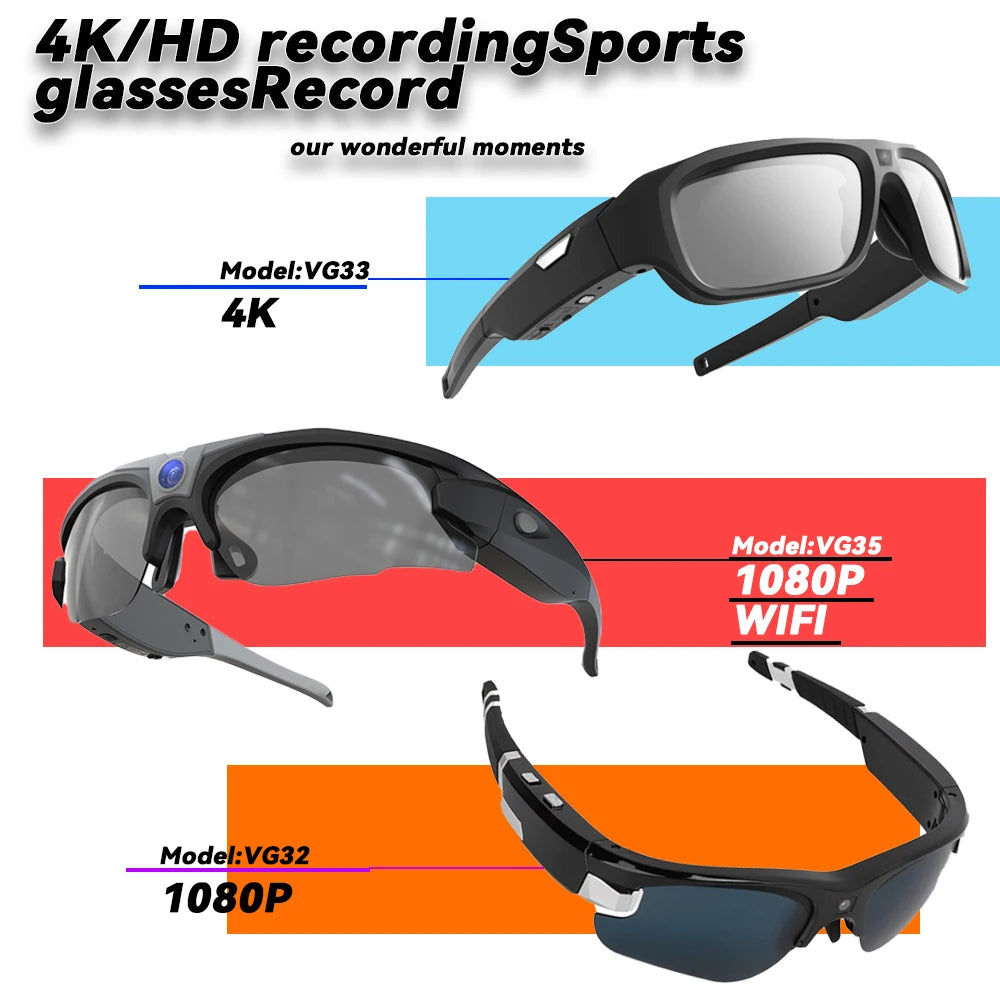 Lunettes intelligentes 4K FPV – Caméra WiFi 1080P/4K, Mini Caméra POV, Sport et Vlogging