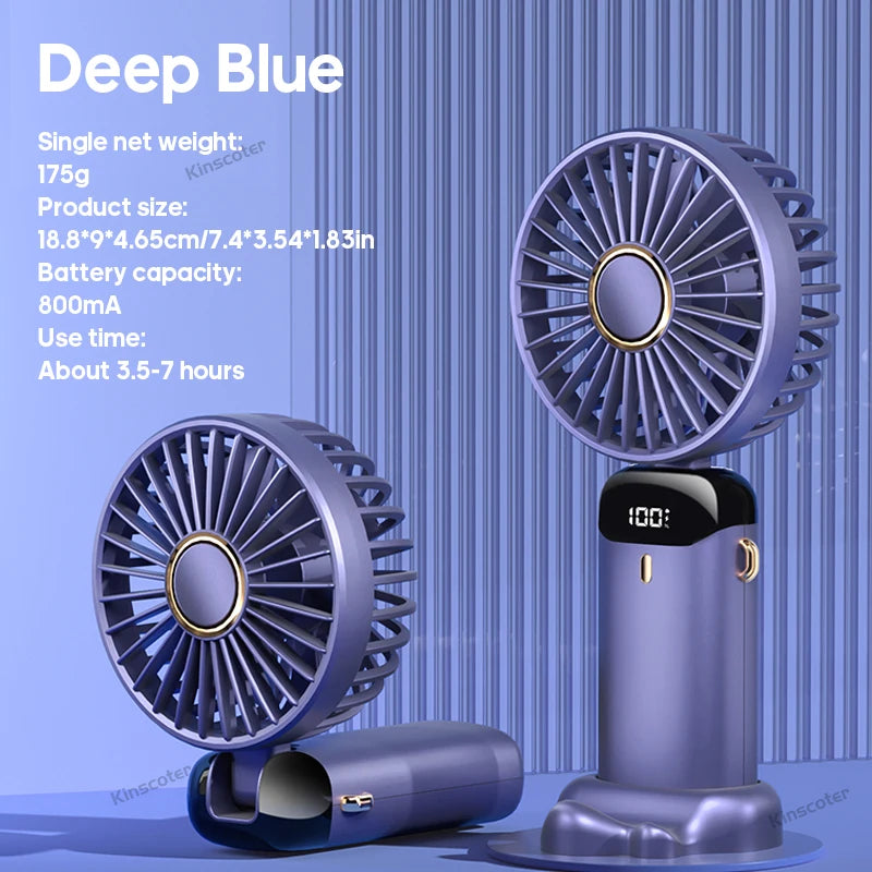 Ventilateur portable pliable Kinscoter USB 800 mAh avec affichage LED – Mini ventilateur rechargeable pour la maison et l’extérieur