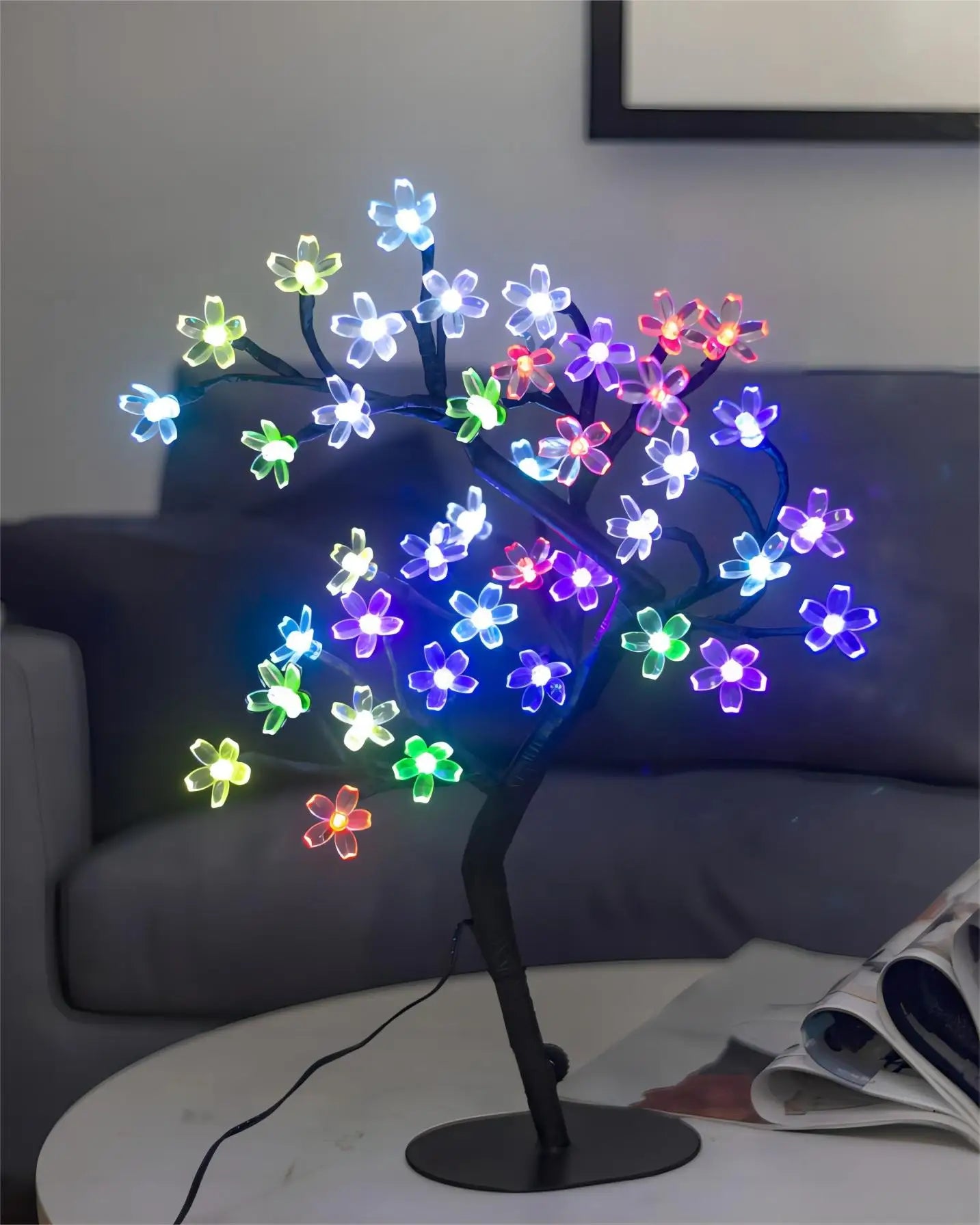 Lampe de table en forme de cerisier en fleurs, 43 cm, 40 LED, alimentée par USB, idéale pour la décoration de la maison