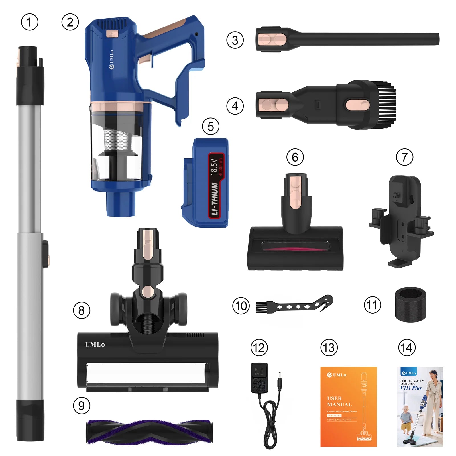 Aspirateur balai sans fil 300 W 30 kPa avec écran LED, batterie 4000 mAh, autonomie jusqu'à 60 minutes.