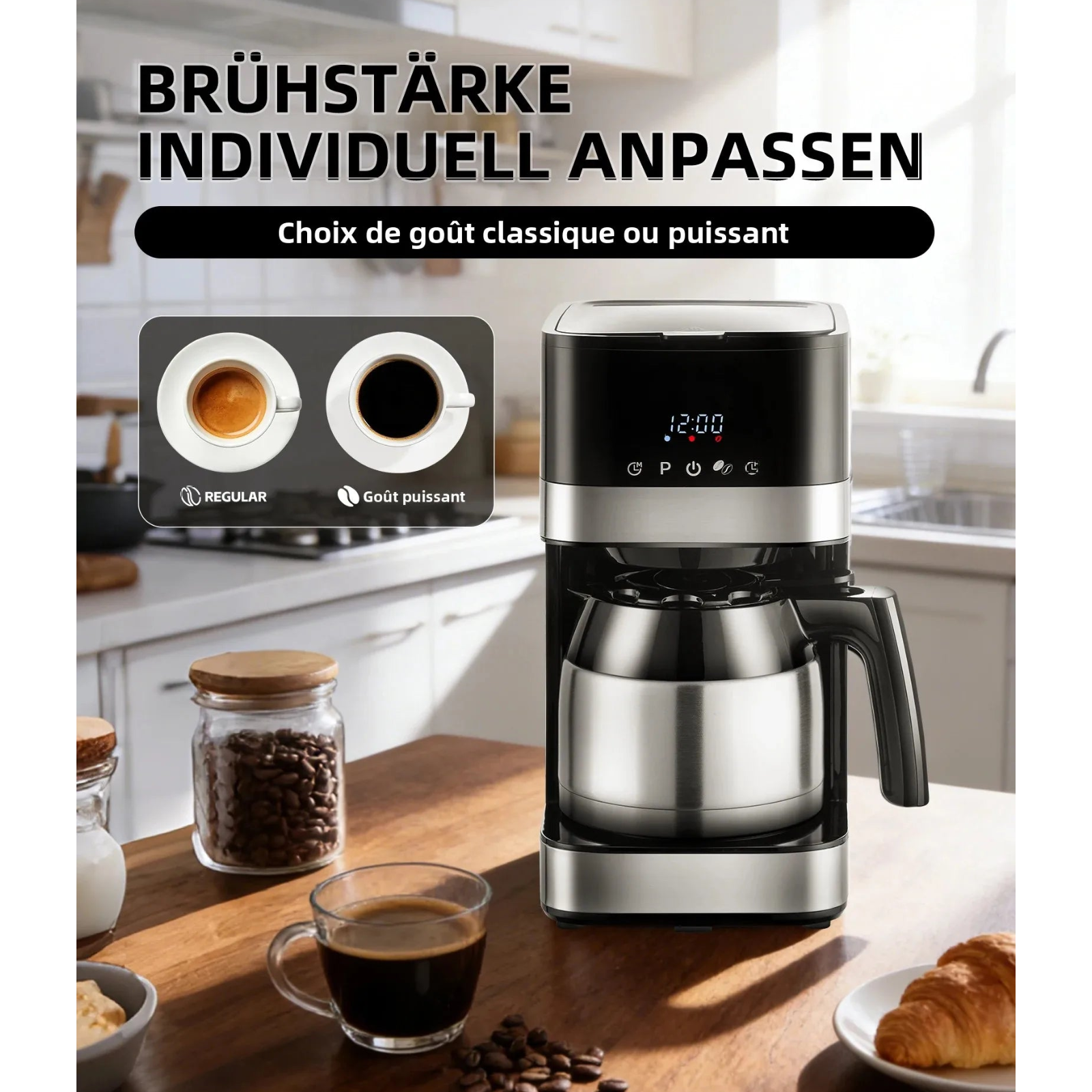 Machine à café filtre avec carafe isotherme en acier inoxydable