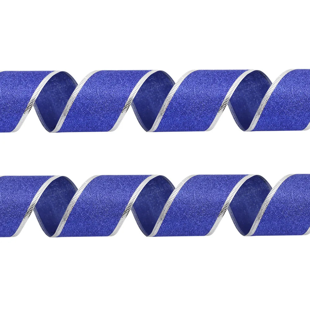 Rubans décoratifs à paillettes de 200cm x 6.3cm, rouge, argent, or, avec fil de fer, pour décoration de noël, nœuds artisanaux