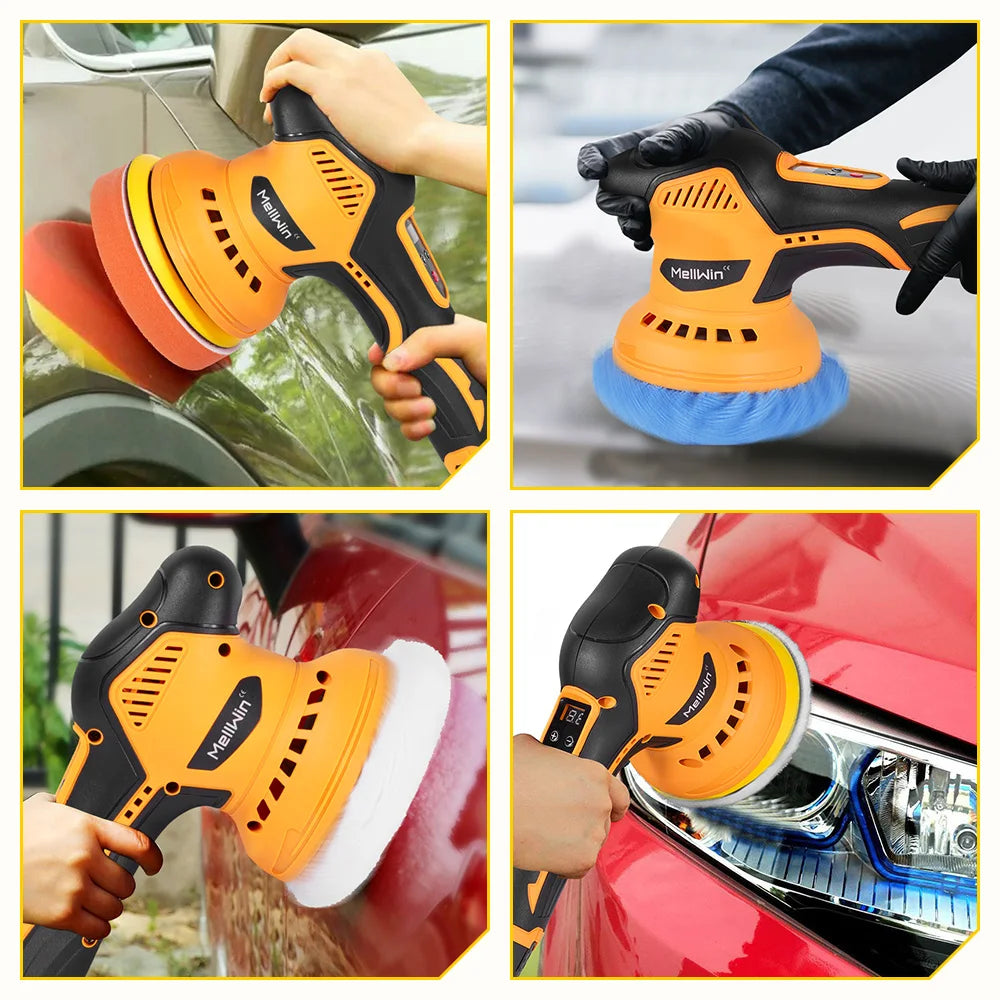 Polisseuse électrique sans fil MELLWIN – 125 mm, 8 vitesses, affichage numérique, pour voiture et bricolage, compatible batterie 12 V