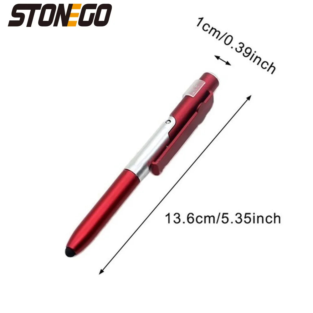 Stylo Bille 4-en-1 Pliable avec Stylet Tactile STONEGO, Lampe LED et Support pour Smartphone/Tablette