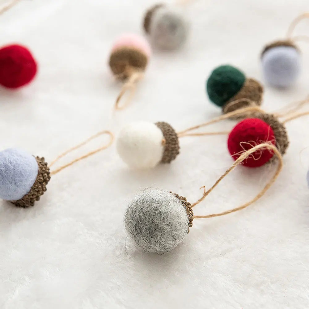 Ornement d'arbre de Noël en feutre de laine, boule de tour, cône enrichi, ficelle de gland, décoration d'intérieur, 6 pièces