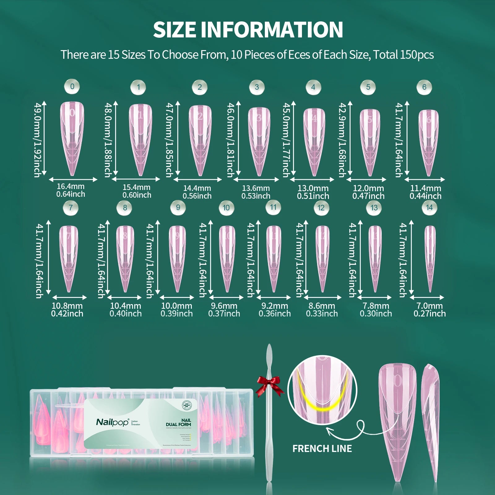 Formes doubles Stiletto pour ongles, 150 pièces