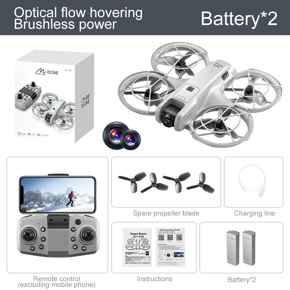 Drone M88 Mini Drone 6K HD – WIFI FPV, Vol Stationnaire, Moteur Sans Balais, Drone de Poche RC pour Enfants et Adultes
