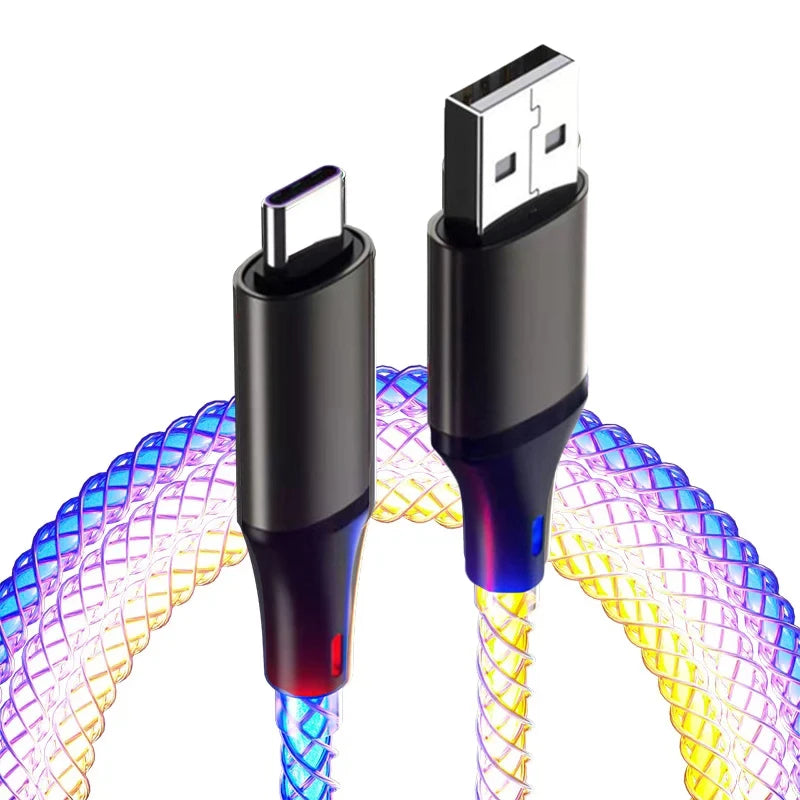 Câble de charge, SnapFast Chargeant RVB Respirant Shoous Gradient Lumière Câble De Données 66W TYPE-C Chargeur Pour iPhone 15 Pro Huawei Samsung Câble De Données