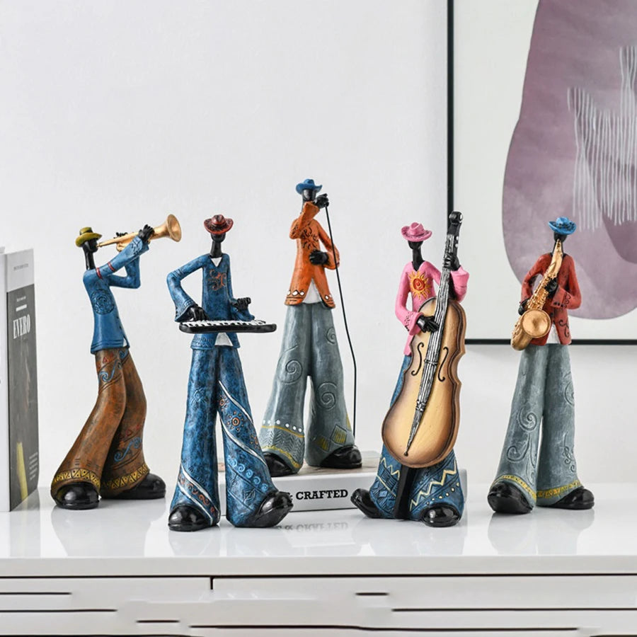 Jazzmusiker-Statuetten, kreatives amerikanisches Bandmusikmodell, Kunst- und Handwerksskulptur, Wohnzimmerdekoration