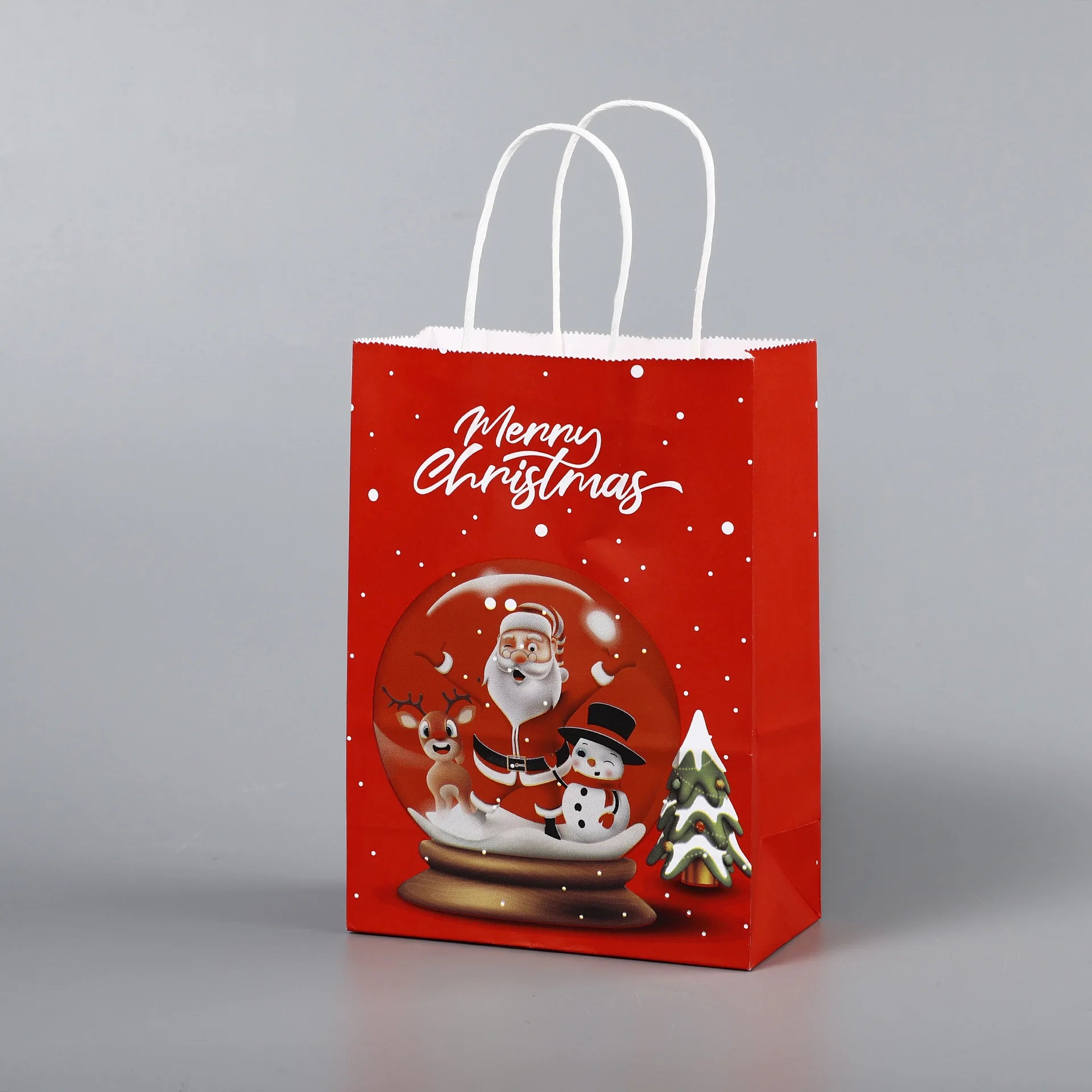 Sacs cadeaux de Noël en papier kraft rouge avec poignée – Motifs flocon, élan et Père Noël, lot de 8 ou 16 pièces, décoration festive