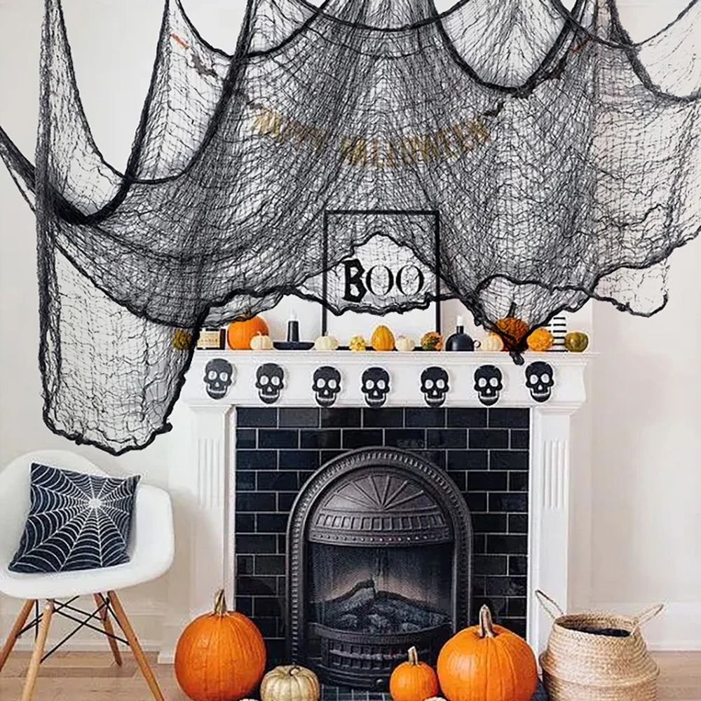 Décoration Effrayante Halloween, Maison Gothique - Gril de Gaze Noir 2 m