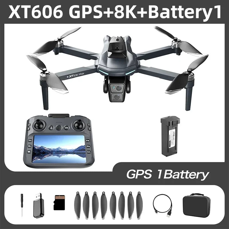 XT606 GPS Drone 4K – Double caméra, cardan 3 axes PTZ, évitement d’obstacles, portée 3 km