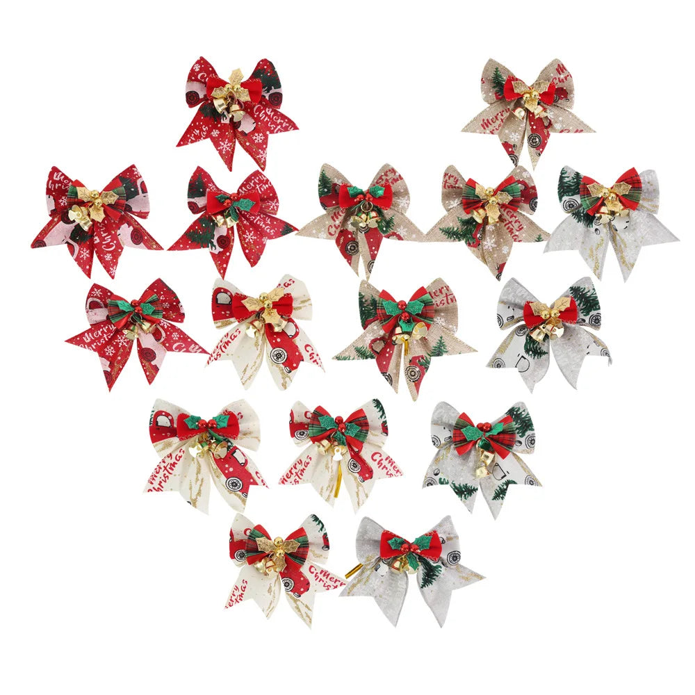Mini nœud décoratif pour sapin de noël, 5 pièces/paquet, ruban décoratif pour nouvel an, fête de noël, maison, pendentifs en forme de cloche