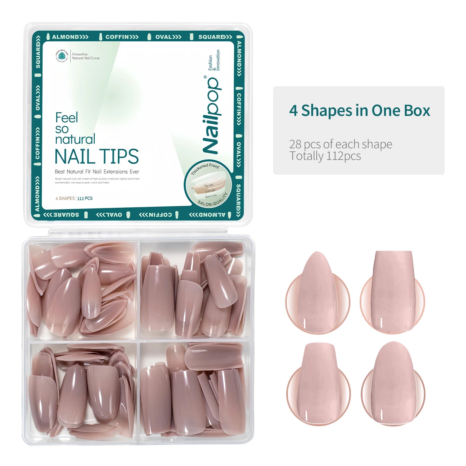 Press-On Nude Rose 4 Formes 112 pcs