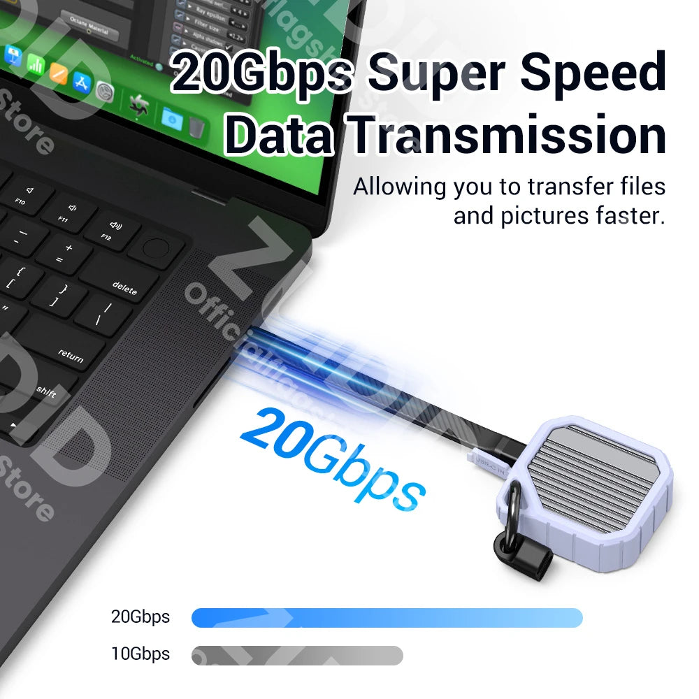 Câble de données FPC à charge rapide pour iPhone 15, MacBook, Thunderbolt 3, 4K, 60Hz, 20Gbps, PD60W, 3A