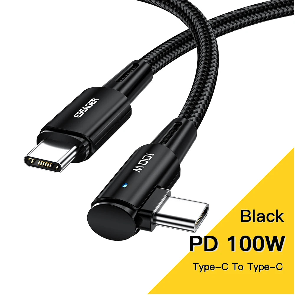 Câble USB Type-C vers USB-C Essager 100 W coudé à 90 degrés pour iPad, MacBook Pro, Xiaomi, Samsung, Huawei, charge rapide, Type-C, Date