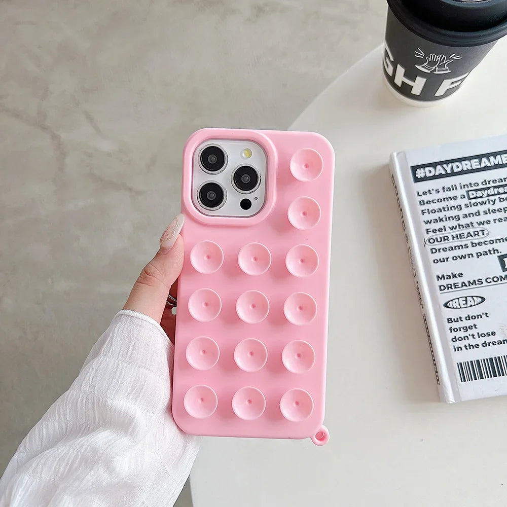 Coque de téléphone en Silicone souple à ventouse – Étui antidérapant antichoc couleur bonbon – iPhone 17/16 Pro Max/15 Pro Max Plus/14/13/12/XR