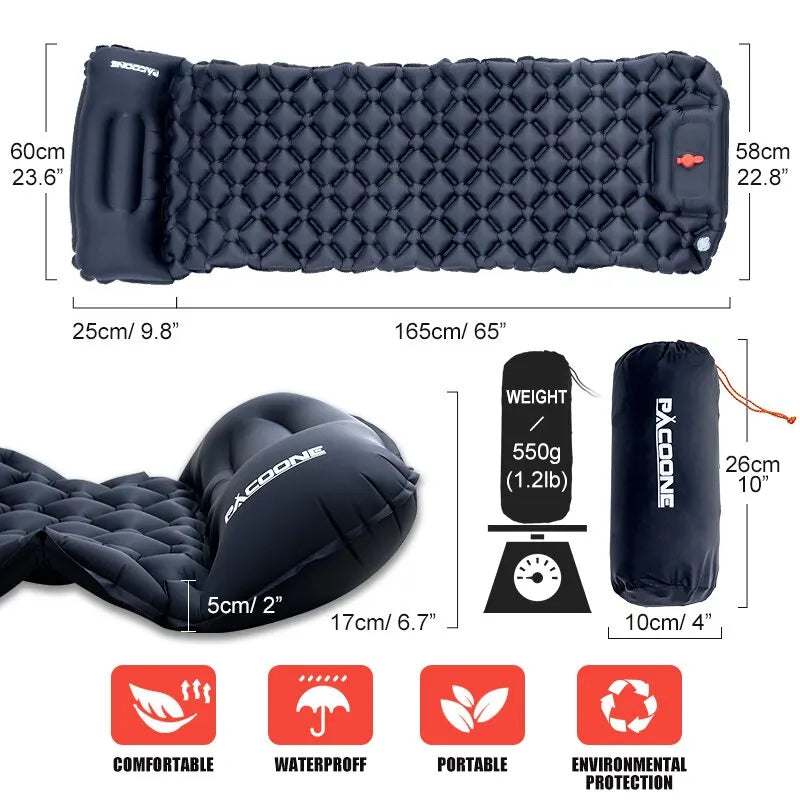 Matelas gonflable, Couchage Pad Avec Oreillers Ultra Léger, Air Mat Intégré Gonfleur Pompe Randonnée, Camping en plein air