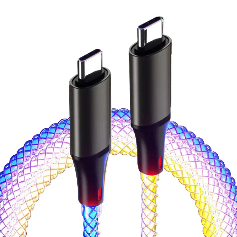 Câble de charge, SnapFast Chargeant RVB Respirant Shoous Gradient Lumière Câble De Données 66W TYPE-C Chargeur Pour iPhone 15 Pro Huawei Samsung Câble De Données