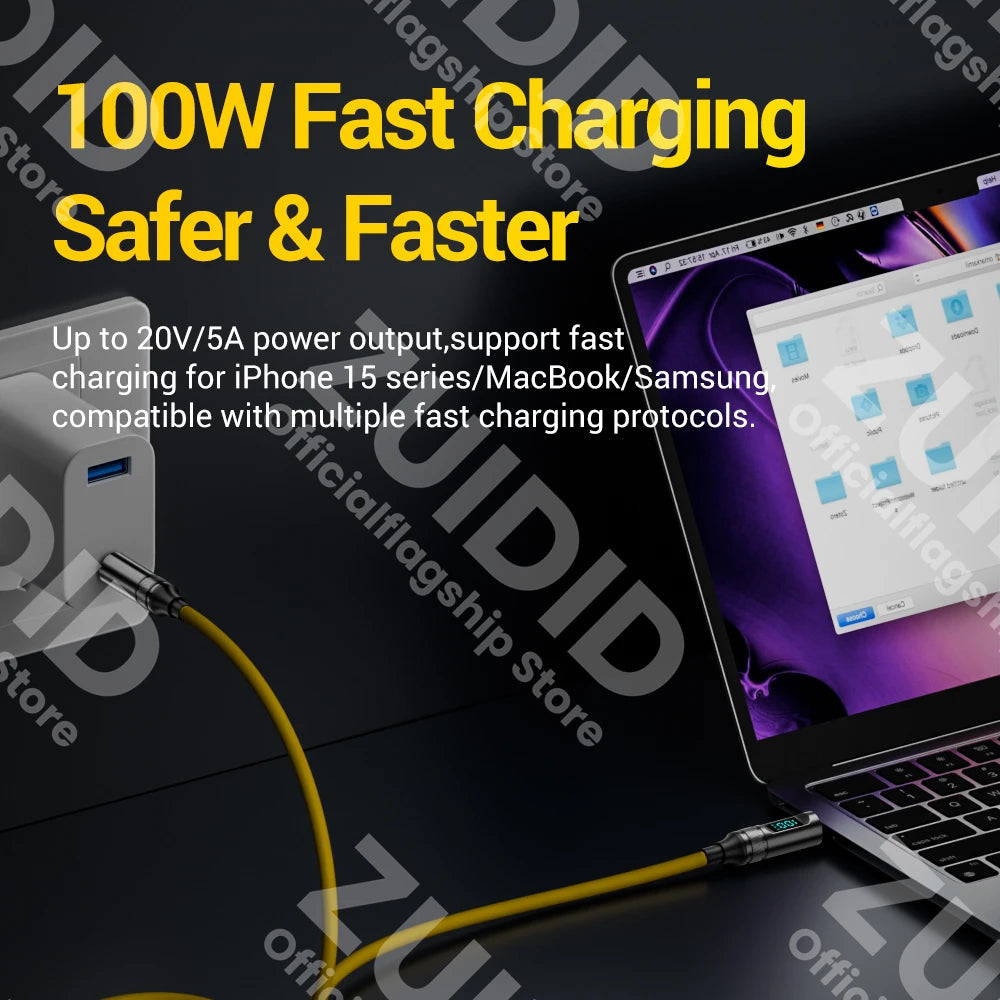100-W-5-A-USB-C-Kabel mit LED-Anzeige, USB 3.2 10 Gbit/s USB-C auf Thunderbolt 3-Kabel (Typ C) für iPhone 15 Pro, MacBook Pro, Samsung, Xiaomi, 2 m