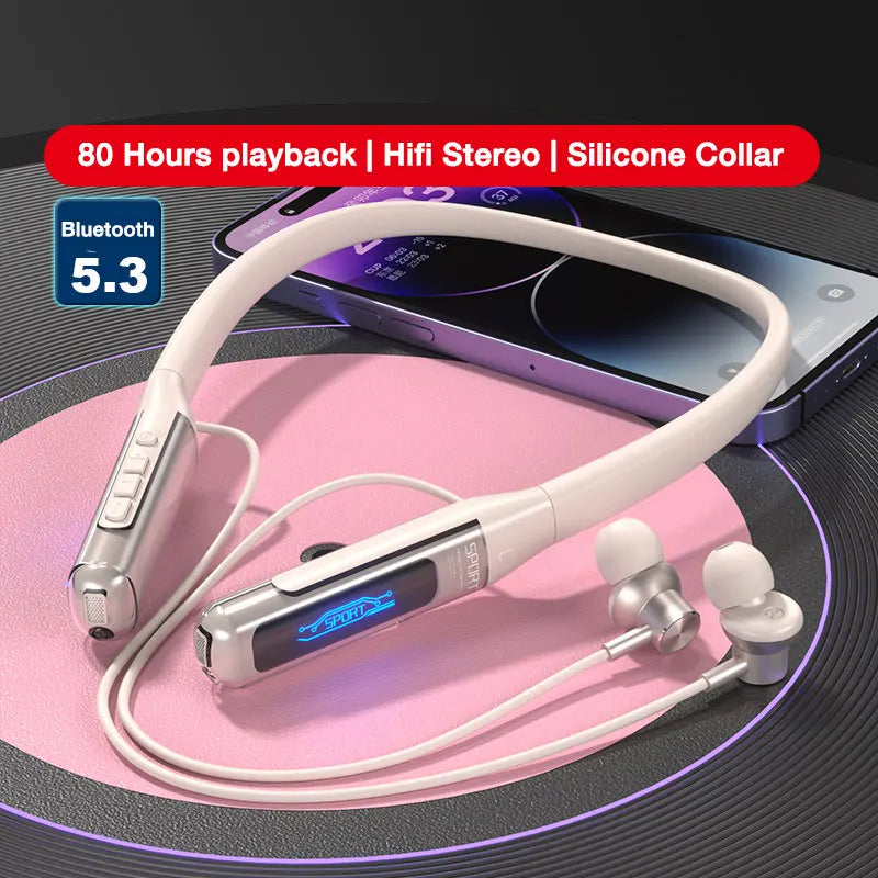 Casque Bluetooth avec Microphone EARDECO 80 heures d'endurance casque sans fil basse stéréo tour de cou écouteurs Bluetooth 5.3