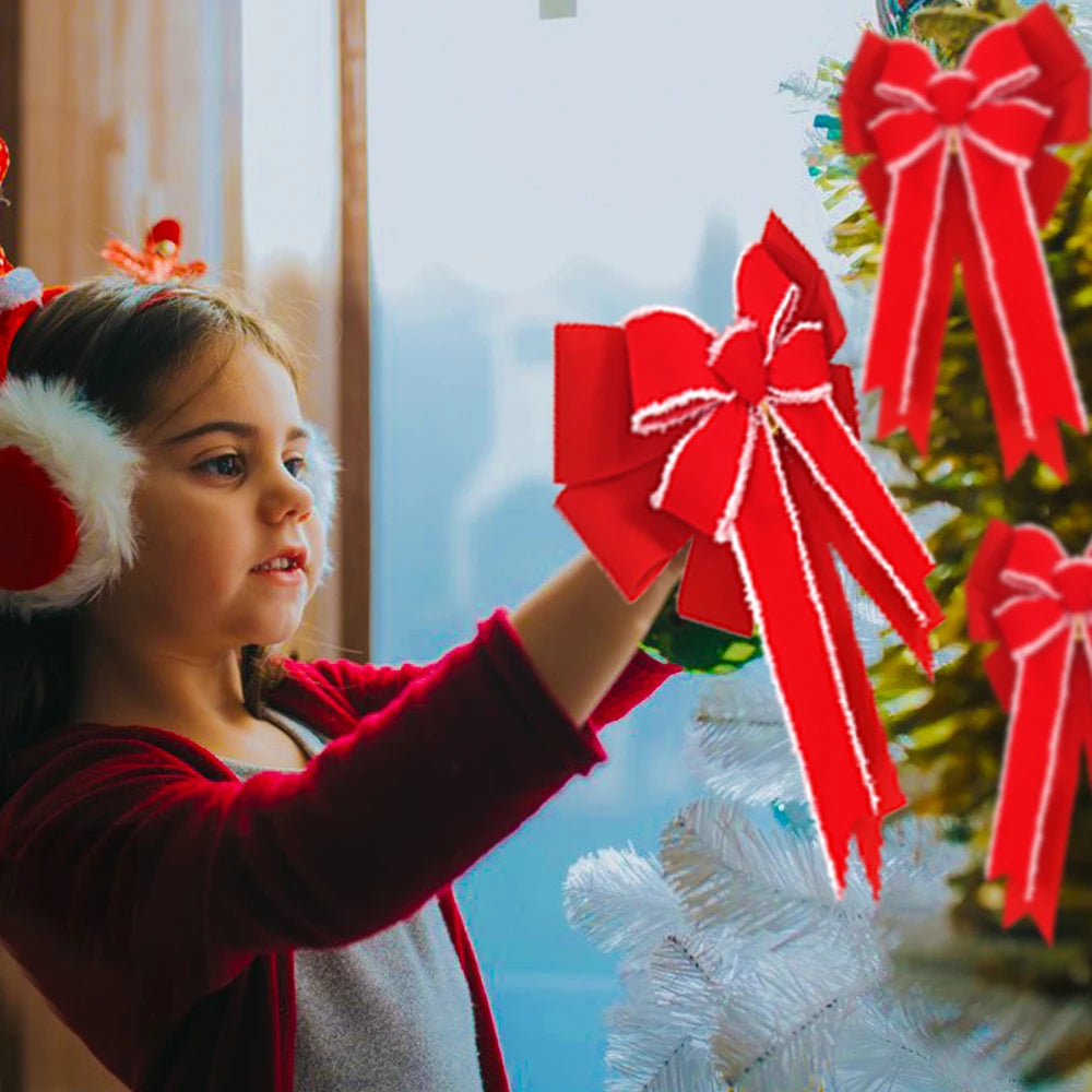 Nœud de ruban de décoration de fête de Noël, décorations d'arbre de Noël rouge, décor à la maison, grand cadeau, ornement