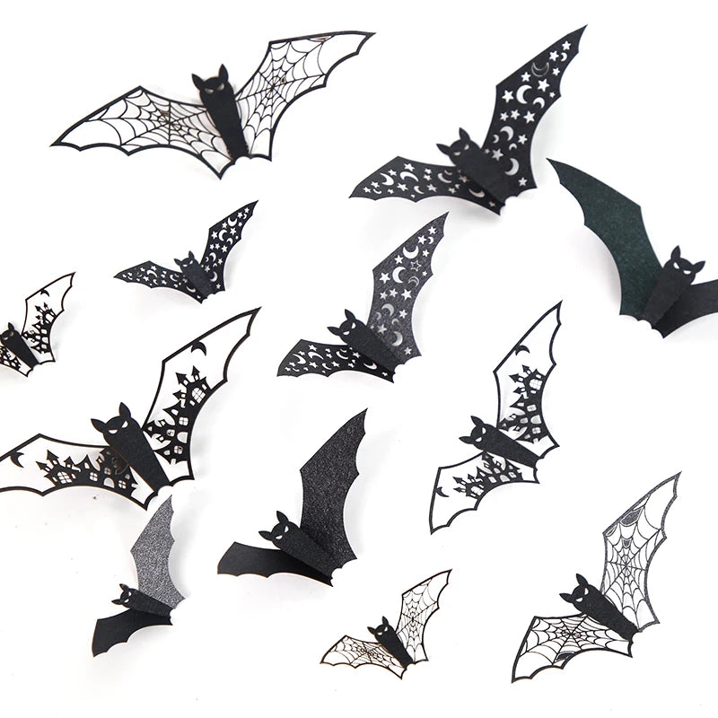 Mini Autocollants Muraux 3D – Chauves-Souris Noires Creuses – Décoration Halloween