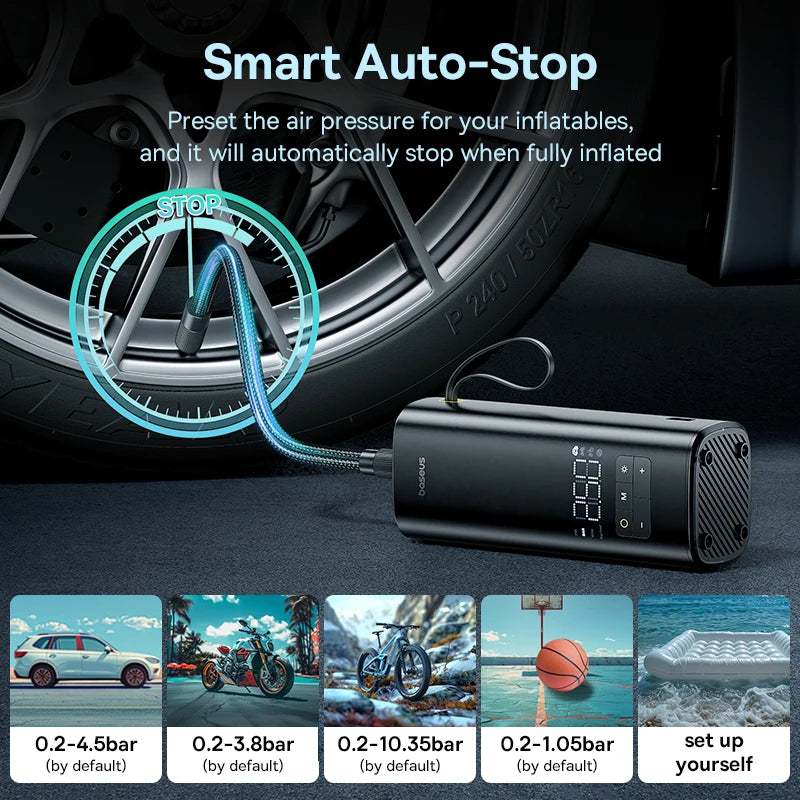 Gonfleur électrique BASEUS Pompe à Air double cylindre, compresseur d'air de voiture 120W