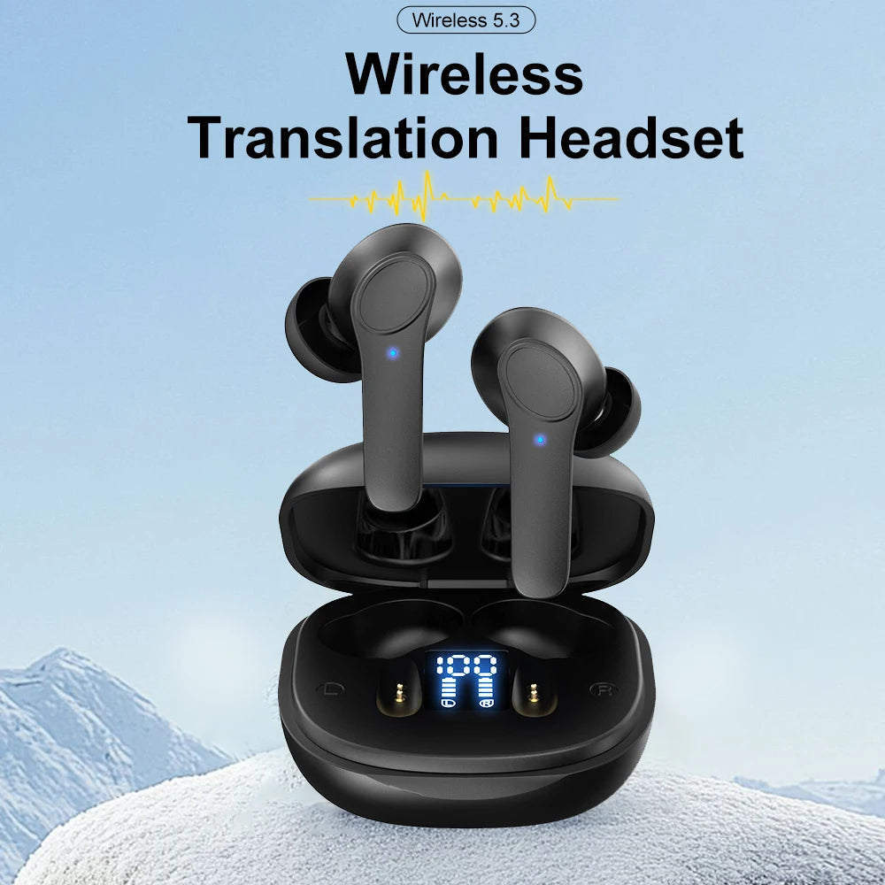 Écouteurs de traduction Bluetooth en temps réel, traducteur 144 langues, écouteurs d'interprétation commerciale simultanée