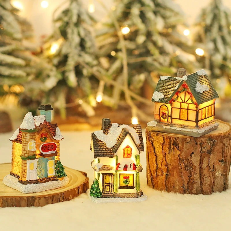 Holzhaus mit LED-Licht für Weihnachten, fröhliche Weihnachtsdekoration, Weihnachtsbaumschmuck, Geschenk für Kinder, Neujahr