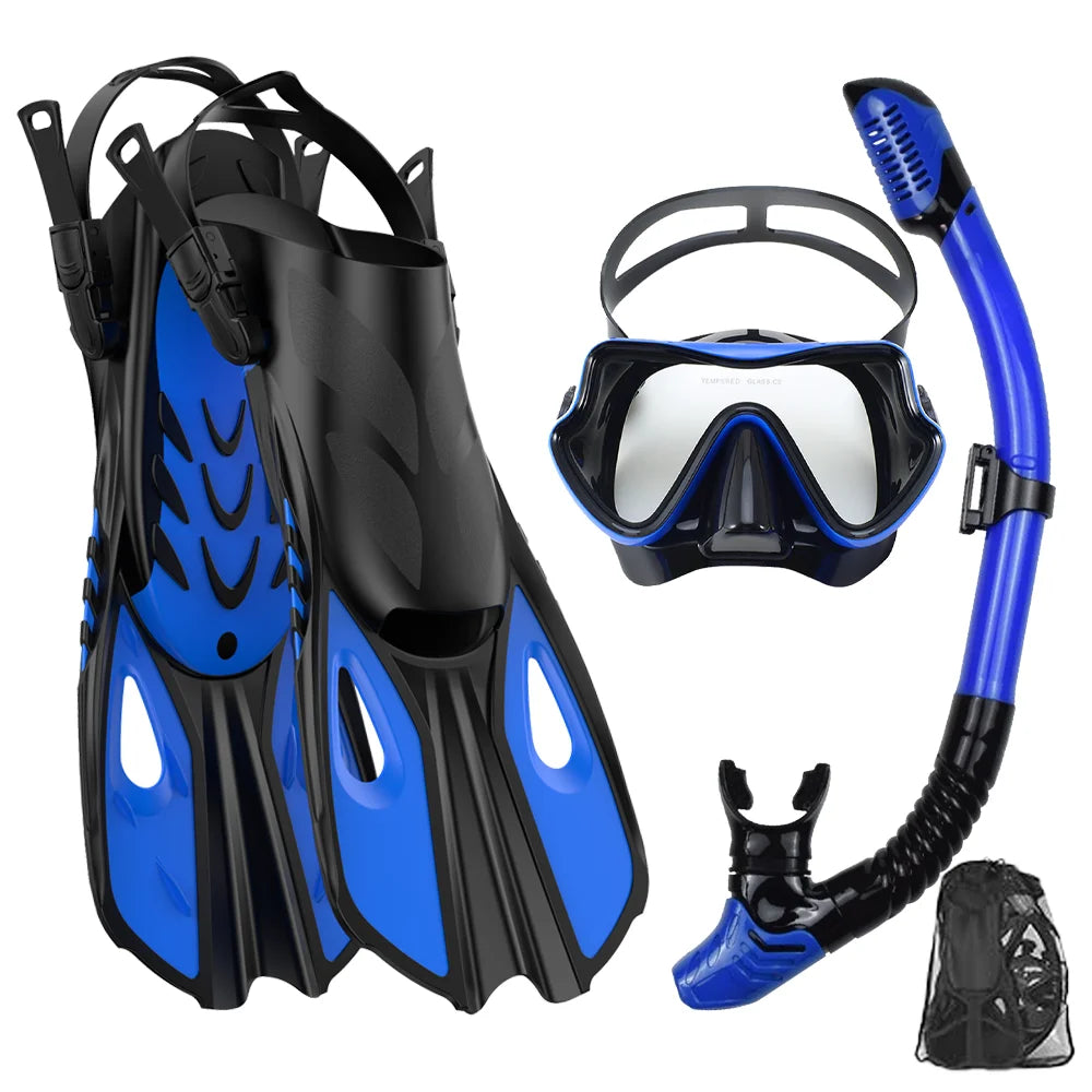 Ensemble de plongée, Masque, Palmes, Tuba pour adulte, masque de plongée réglable Flipper de plongée tuba supérieur sec et sac de voyage