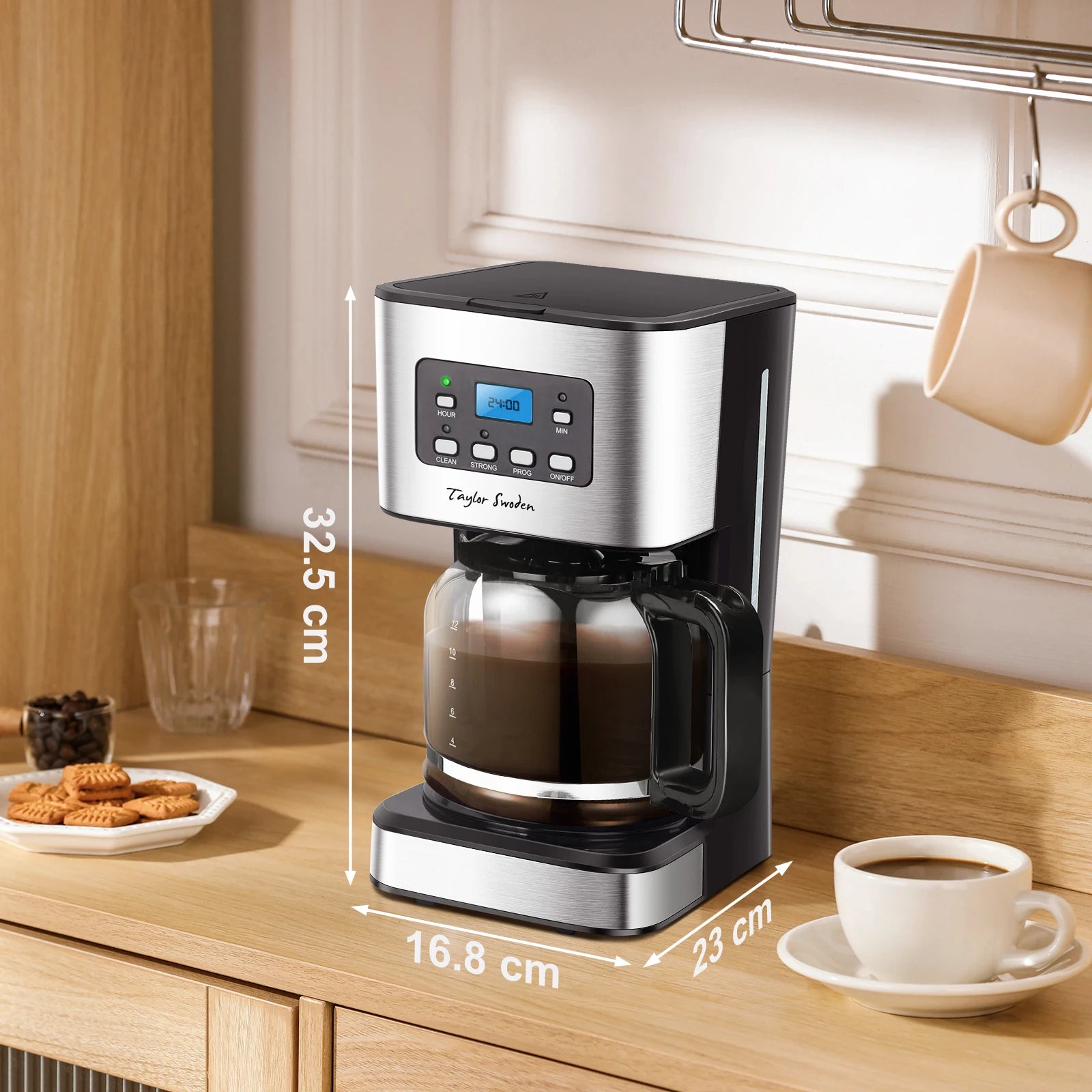 Cafetière filtre 1,5 L 12 tasses avec filtre réutilisable, minuterie et base de maintien au chaud 950W 