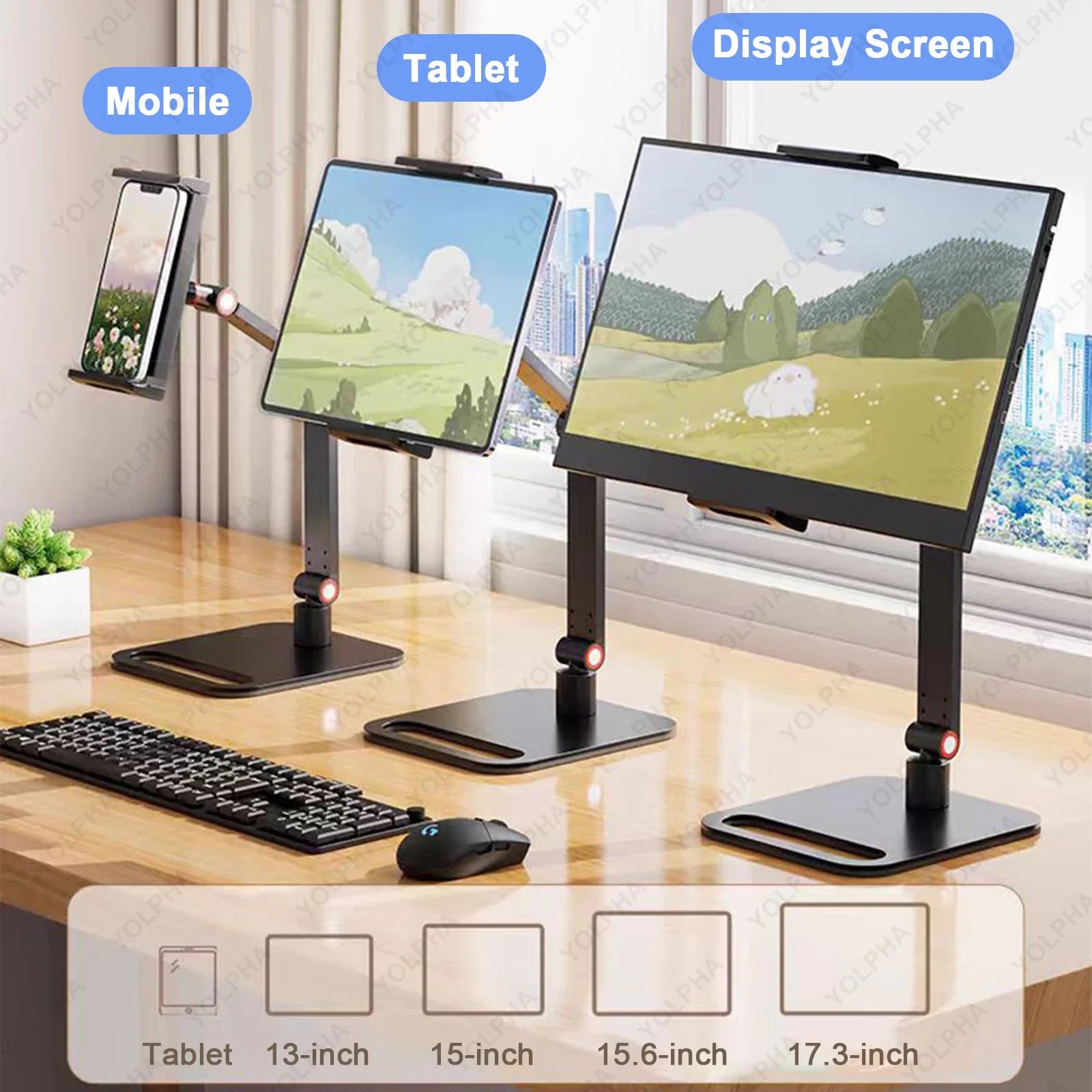 Support de tablette pour iPad recommandé, support Kindle réglable, rotation à 360 °, support de moniteur pour bureau, tablettes, smartphone, base carrée