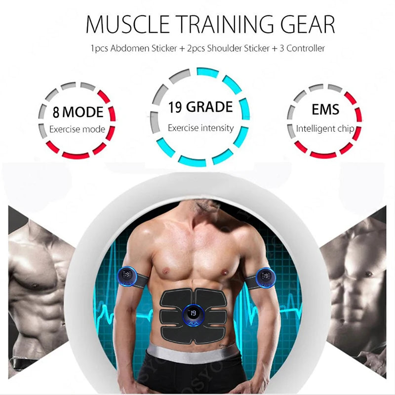 Électro-stimulateur abdominal, Appareil de Fitness Électrique Intelligent sans Fil pour Homme et Femme, stimulateur de Muscles Abdominaux, Fitness des Hanches et des Bras, Patch de Chargement USB