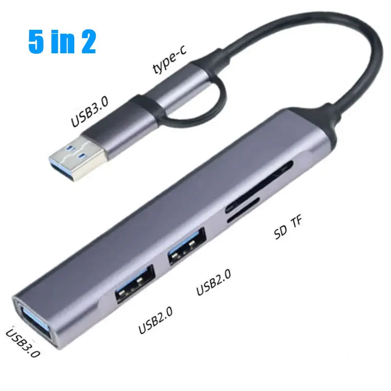HUB USB 3.0 Type C, USB 2.0 TF/SD 5 ports multi-répartiteur OTG pour Lenovo HUAWEI Xiaomi alliage d'aluminium USB 3.0 Hub pour PC