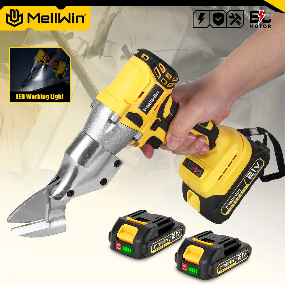 Ciseaux Électriques Sans Balais 1800W MELLWIN – Cisaille de Feuille de Fer Sans Fil, Tête Pivotante 360°, Compatible Makita 18V
