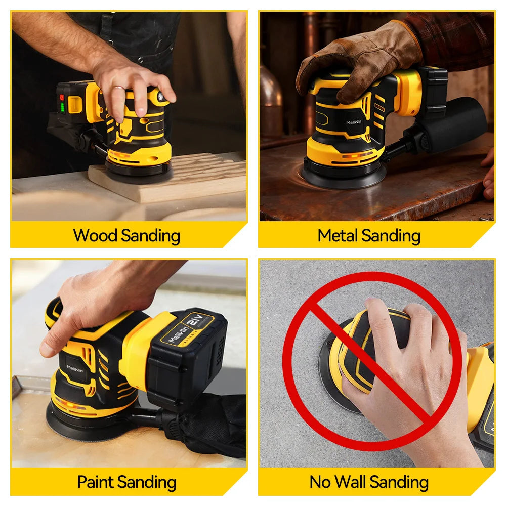 MELLWIN 125MM ponceuse orbitale électrique polisseuse 3 vitesses réglable bois métal ponçage outil de polissage pour Makita 18V batterie broche