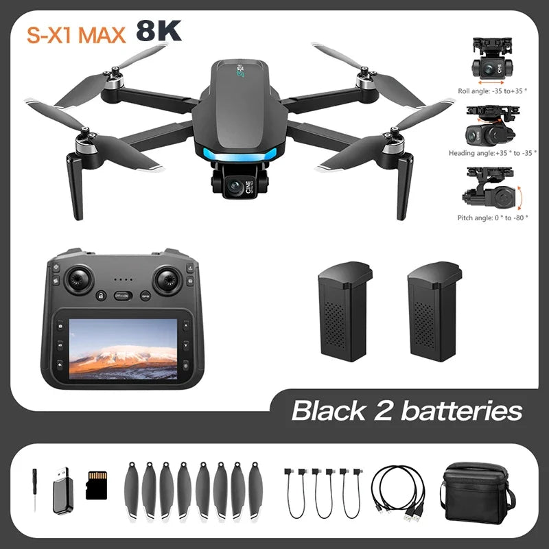 S-X1 GPS Drone 8K HD – Caméra professionnelle 3 axes, WIFI, quadrirotor pliant
