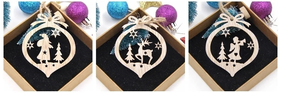 Flocon de neige creux en bois pour Noël, ornements de Noël vintage, décorations d'arbre de Noel, cadeaux, 12 pièces par boîte