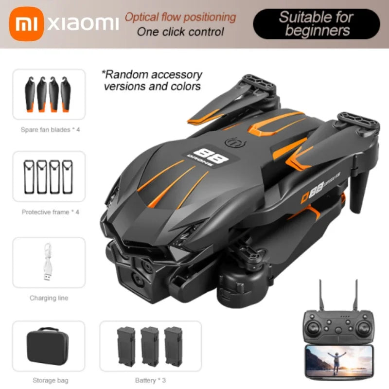 Drone D88 Xiaomi – HD 4K/8K, double caméra, flux optique, vol stationnaire, geste tir, quadricoptère pliable pour photographie aérienne professionnelle
