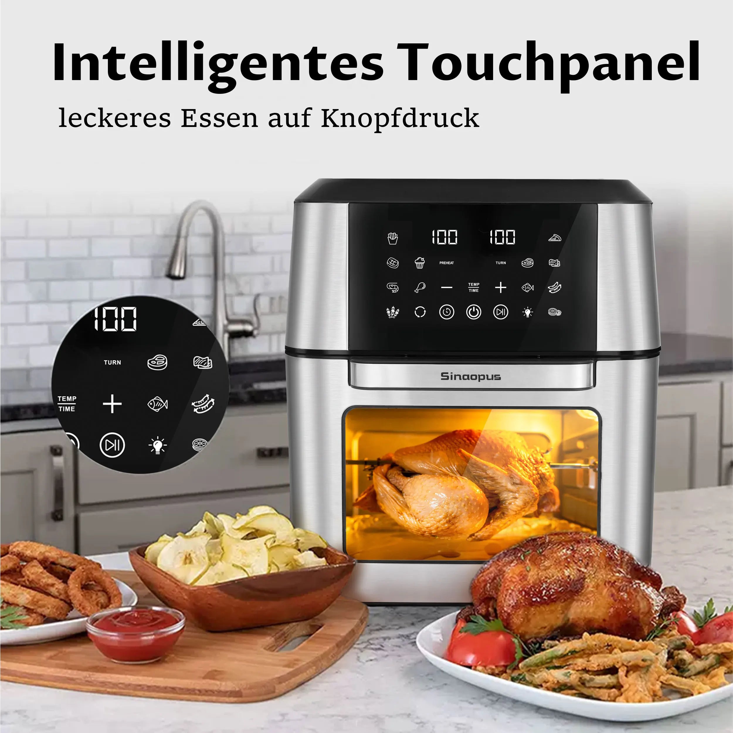 Friteuse à Air Chaud Sinaopus 12 L – Mini Four Intelligent avec Écran Tactile LED et Fenêtre de Visualisation