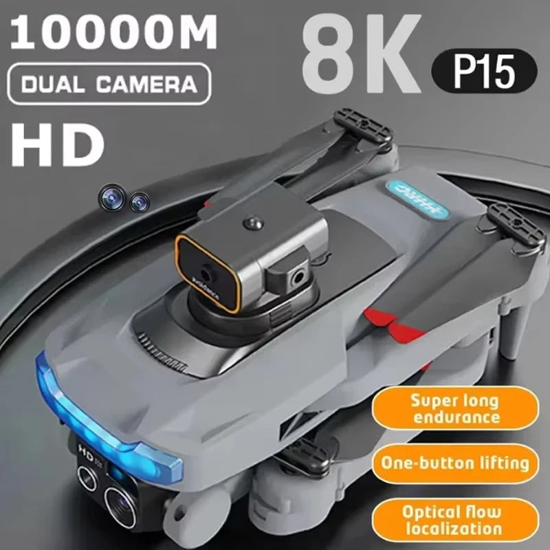 Drone P15 – Caméra professionnelle 4K/8K, GPS et double caméra omnidirectionnelle avec évitement d’obstacles
