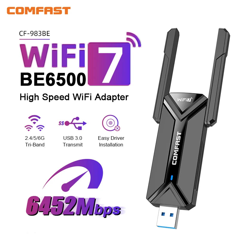 Adaptateur WiFi7 USB BE6500 COMFAST, carte WiFi 5G 6G USB3.0 carte réseau sans fil USB wifi 7 Adaptador AX5400 wifi6 antenne PC portable