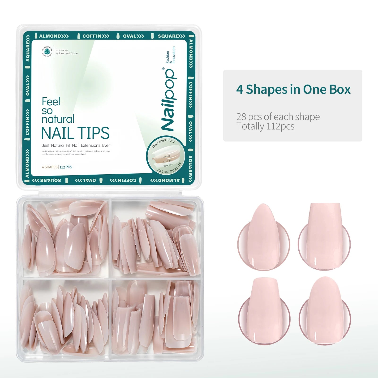 Press-On Nude Rose 4 Formes 112 pcs