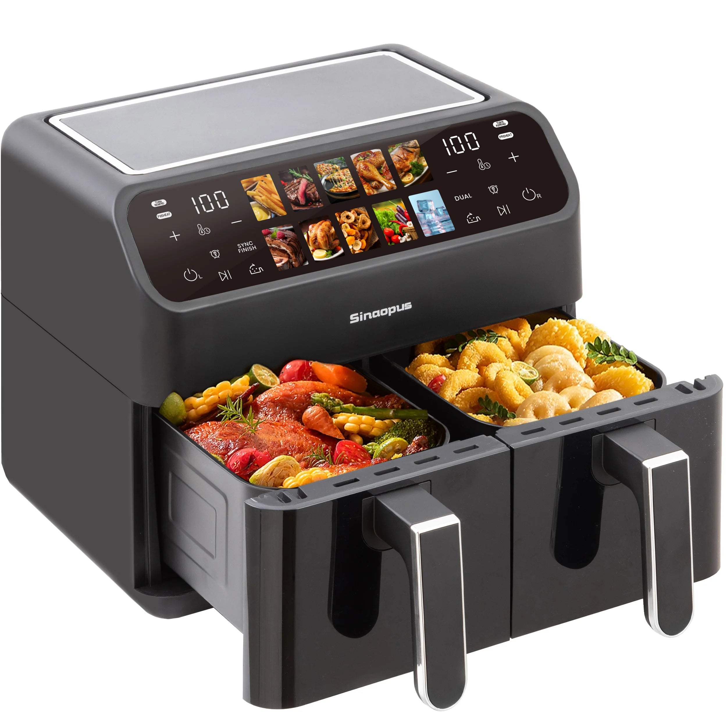 Air Fryer Sinaopus 2000W XXL 9L – Friteuse à air chaud double panier avec écran tactile LED et 10 programmes